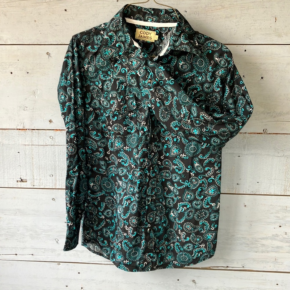 Boy’s large, Cody James, pearl snap, paisley shirt.